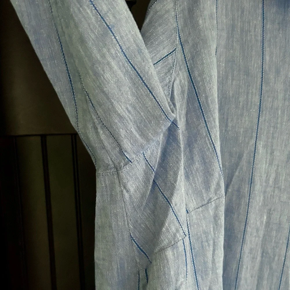 NWT J. JILL Blue Linen Stripe Long Sleeve Button Down Shirt Classic Office | XLP - Picture 10 of 16